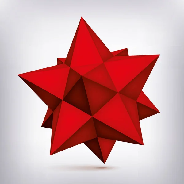 Volym polyeder röd stjärna, 3d-objekt, geometri formen, mesh version, abstrakt vektorelement — Stock vektor