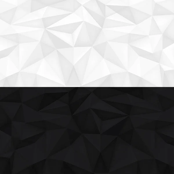 Formes en polygone bas, fond noir et blanc, cristaux clairs et sombres, mosaïque triangles, papier peint origami créatif, modèles vectoriels design — Image vectorielle