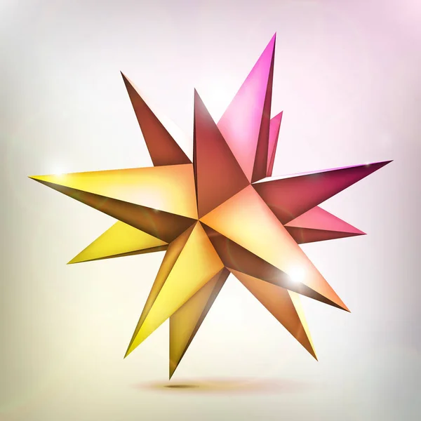 Estrella brillante multicolor. Poliedro de volumen. objeto 3d, forma de geometría, versión de malla, elemento vector abstracto — Vector de stock