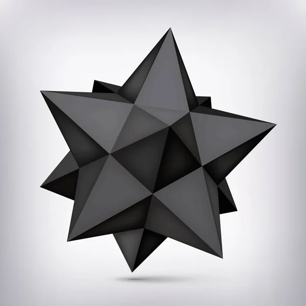 Objętość Wielościan czarny star, obiekt 3d, geometrii kształtu, wersja siatki, origami ciemny kryształ, element Abstrakcja vector — Wektor stockowy