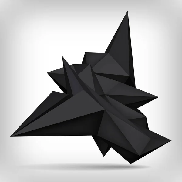 Об'ємна геометрична форма, 3d левітація чорний кристал, творчі низькі багатокутники темний об'єкт, векторна форма дизайну — стоковий вектор