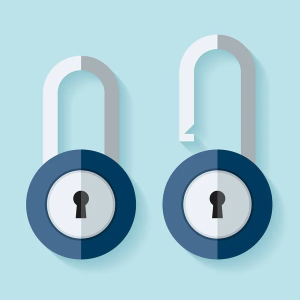 The padlock icon in flat style on color background. Open and closed lock. Element for you project. Vector design object — Stock Vector