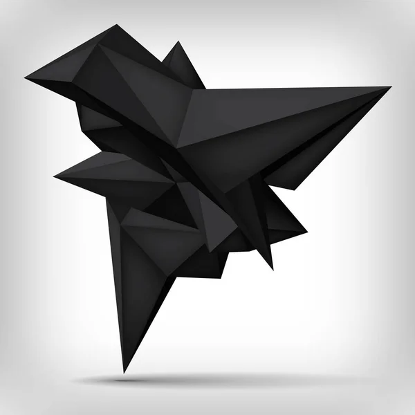 Forma geométrica del volumen, cristal negro de la levitación 3d, objeto oscuro creativo de los polígonos bajos, forma del diseño del vector — Vector de stock