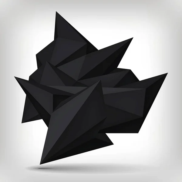 Volym geometrisk form, 3d levitation svart kristall, kreativa låg polygoner mörka objekt, vektor design form — Stock vektor