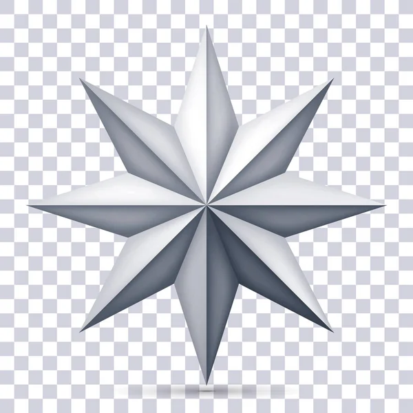 Volumen estrella gris de ocho puntas sobre fondo transparente, objeto 3d, forma de geometría, versión de malla, objeto vectorial para proyectar — Vector de stock