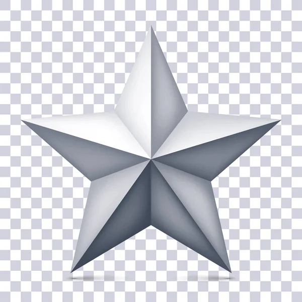 Volumen fünfzackiger grauer Stern auf transparentem Hintergrund, 3D-Objekt, Geometrieform, Netzversion, Vektorobjekt für Ihr Projekt — Stockvektor