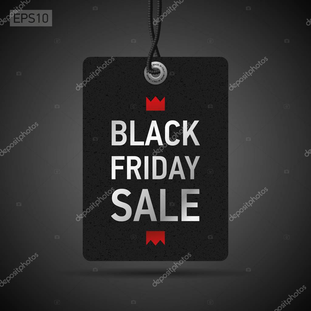 Black Friday Sale, clothing tag, dark background, vector design object for you business projects