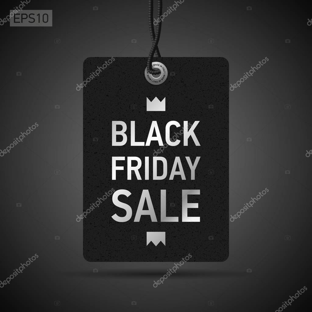 Black Friday Sale, clothing tag, dark background, vector design object for you business projects