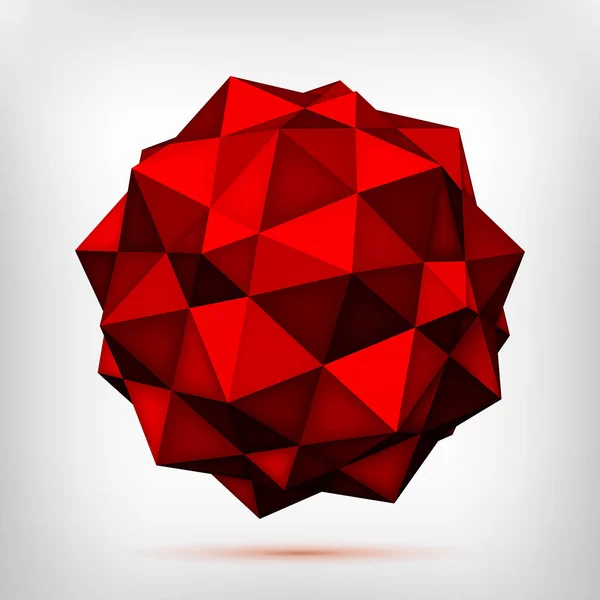 Volume polyhedron red star, low poly 3d object, geometry shape, mesh version, origami crystal, abstract vector element — Stock Vector