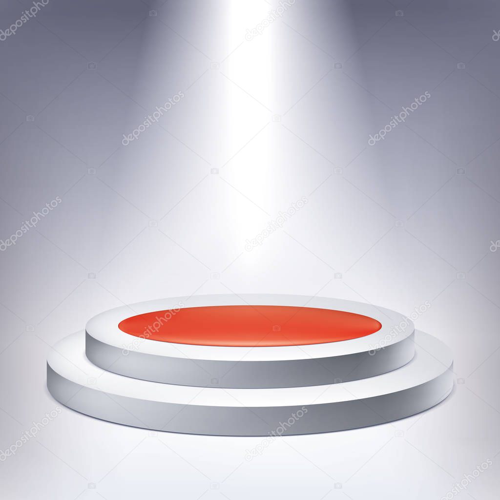 Illuminated podium, red inside, award pedestal, geometry shape, vector design object for you project