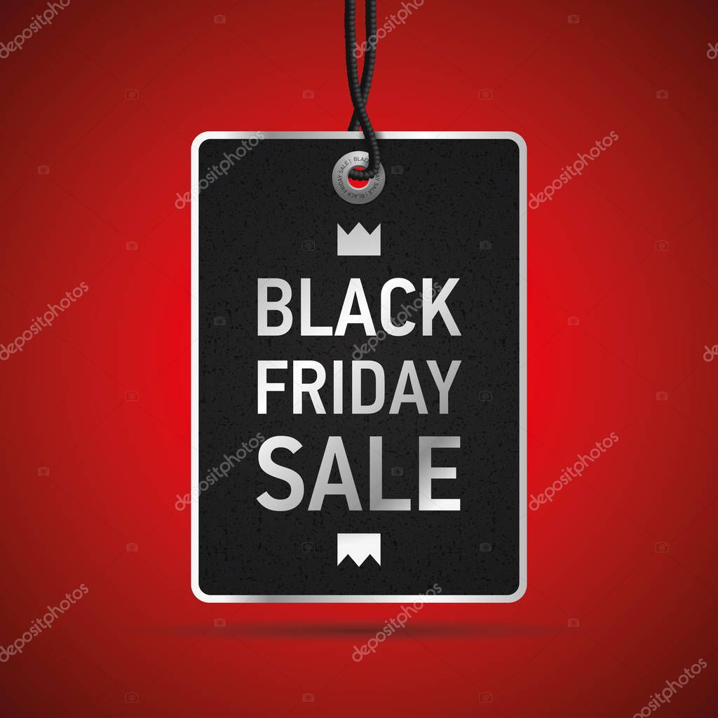 Black Friday Sale, clothing tag, red background, vector design object for you business projects