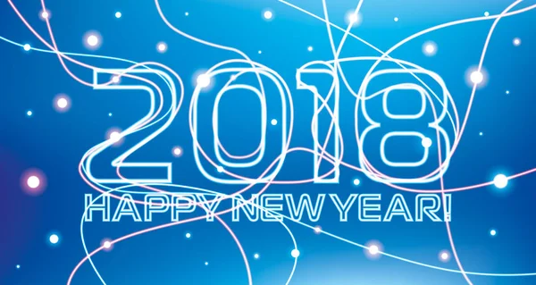 Feliz Ano Novo! 2018. Linhas de néon brilhantes em um fundo azul, cartão de férias para o seu projeto de negócios, design vetorial — Vetor de Stock