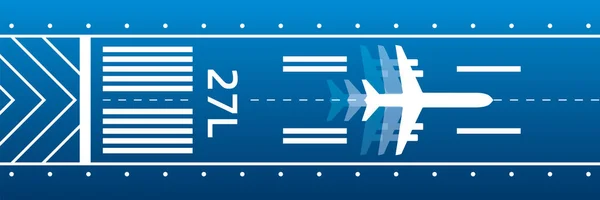 滑走路に航空機。航空輸送の図。飛行機は滑走路です。ベクター デザイン — ストックベクタ