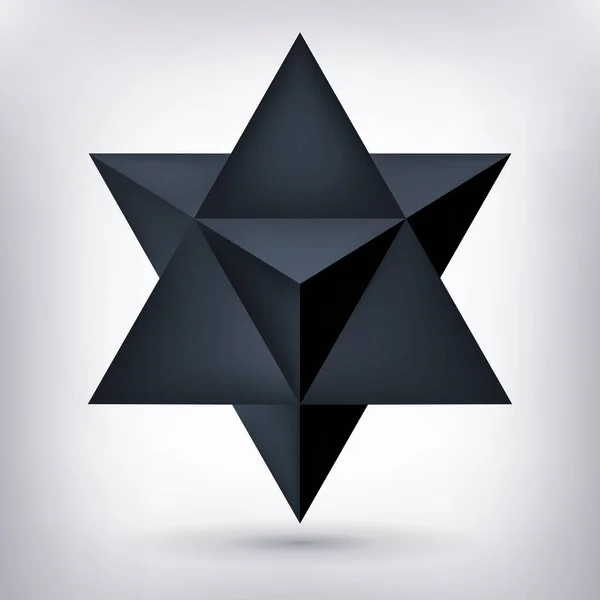 Merkaba, 3d cristal negro, forma de geometría oscura, estrella de volumen, forma de malla, objeto vector abstracto — Vector de stock