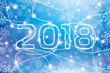 Mutlu Noeller ve mutlu yeni yıl! 2018. parlak neon satırlarında bir mavi arka plan, İş Projesi, daha fazla kar taneleri, vektör tasarım sanat için tatil kartı