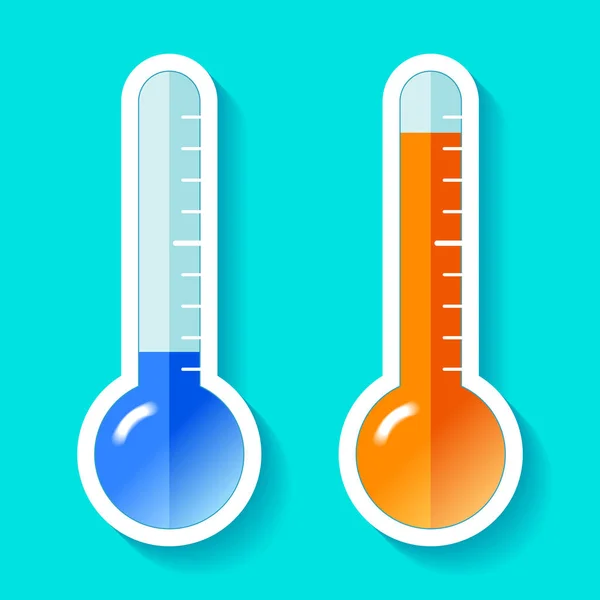 Thermometers Flat Style Cold Hot Temperature Design Element Color Background — Stock Vector