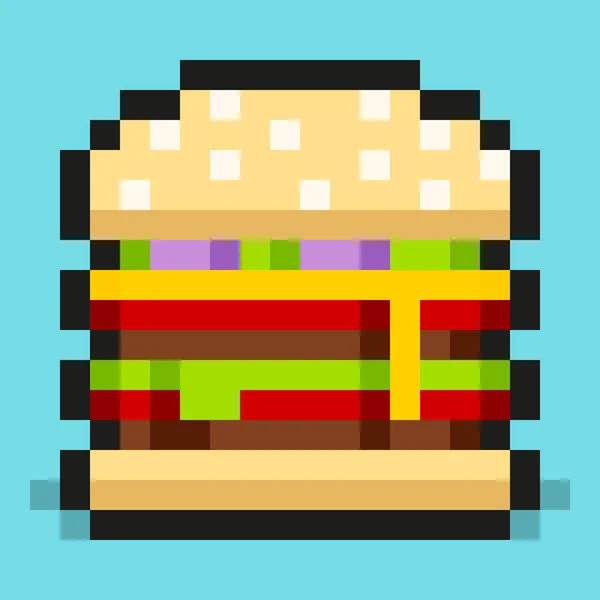 Pixel Art Minimalistic Double Cheeseburger Flat Fast Food Vector Design — Stock Vector