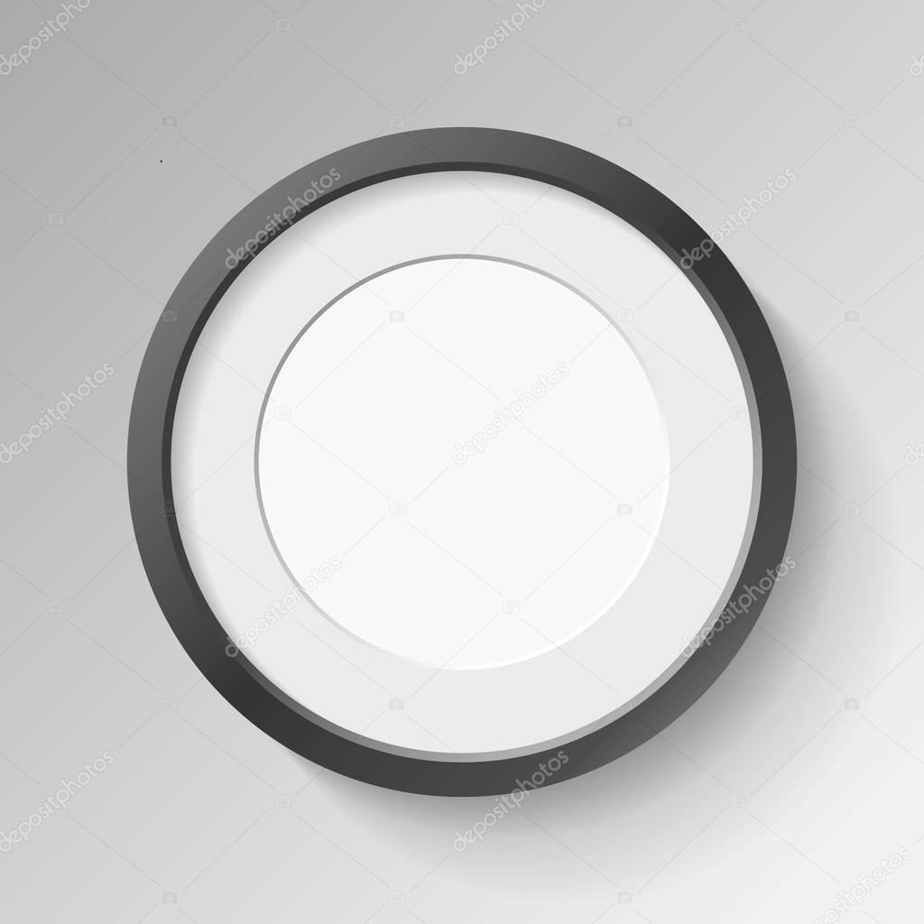 Realistic empty round black frame with passepartout on gray background, border for your creative project, mock-up sample, vector design object