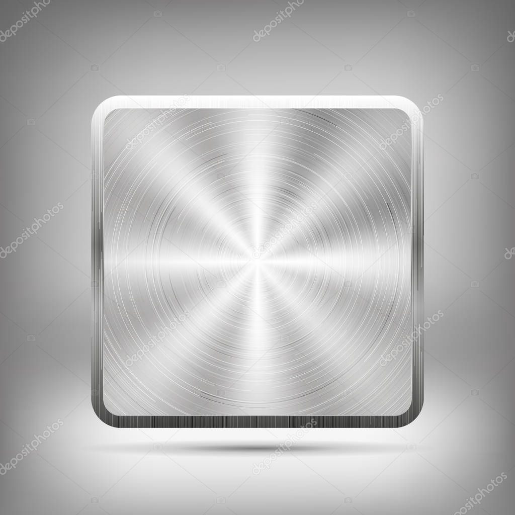 Metal button, vector metallic texture, square element for you project design