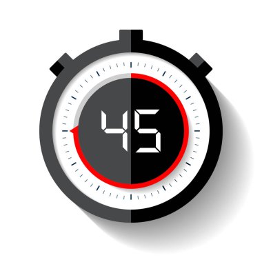 Düz stil, zamanlayıcı beyaz arka planda kronometre simgesi. Spor saat. Vektör tasarım öğesi için iş projesi