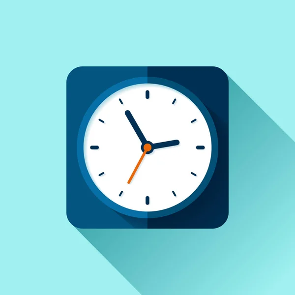 时钟图标为平面样式 正方形定时器为蓝色背景 商业观察 为您的项目提供向量设计元素 — 图库矢量图片