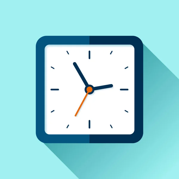 フラットスタイルで時計のアイコン 青の背景に正方形のタイマー ビジネスウォッチ あなたのプロジェクトのためのベクトルデザイン要素 — ストックベクタ