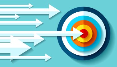 Ses hedef Icon renk arka plan üzerinde düz stil. Merkezi amacı beyaz ok. Vektör tasarım öğesi senin iş projeleri için