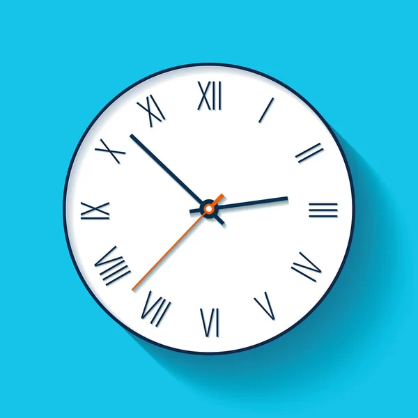 简单的时钟图标在平面风格与罗马数字 简约计时器在颜色背景 商业观察 您项目的矢量设计元素 — 图库矢量图片
