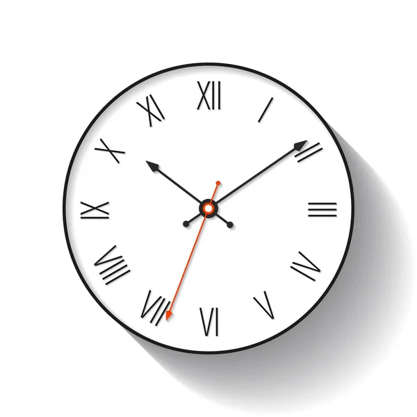 Simple Clock Icon Flat Style Roman Numerals Minimalistic Timer White — Stock Vector