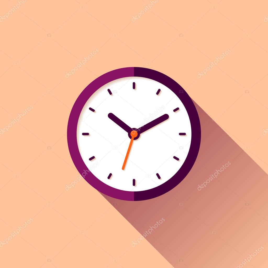 Clock icon in flat style, timer on olor background. Business watch. Vector design element for you project