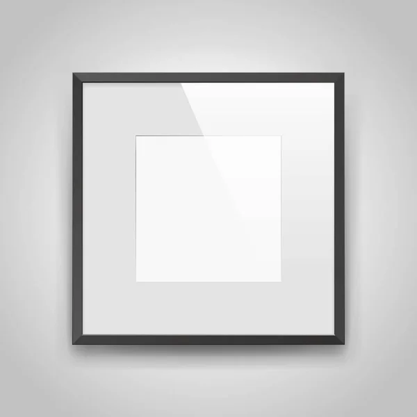 Realistischer Leerer Quadratischer Schwarzer Rahmen Mit Passepartout Auf Grauem Hintergrund — Stockvektor