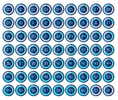 Kronometre simgeler düz tarzında beyaz arka plan üzerinde zamanlayıcılar ayarlayın. 0'dan 60. Spor saat. Vektör tasarım öğesi için iş projesi