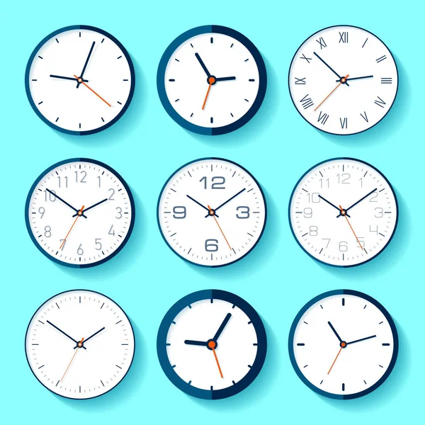 Conjunto Diferentes Iconos Reloj Estilo Plano Temporizadores Minimalistas Sobre Fondo — Vector de stock