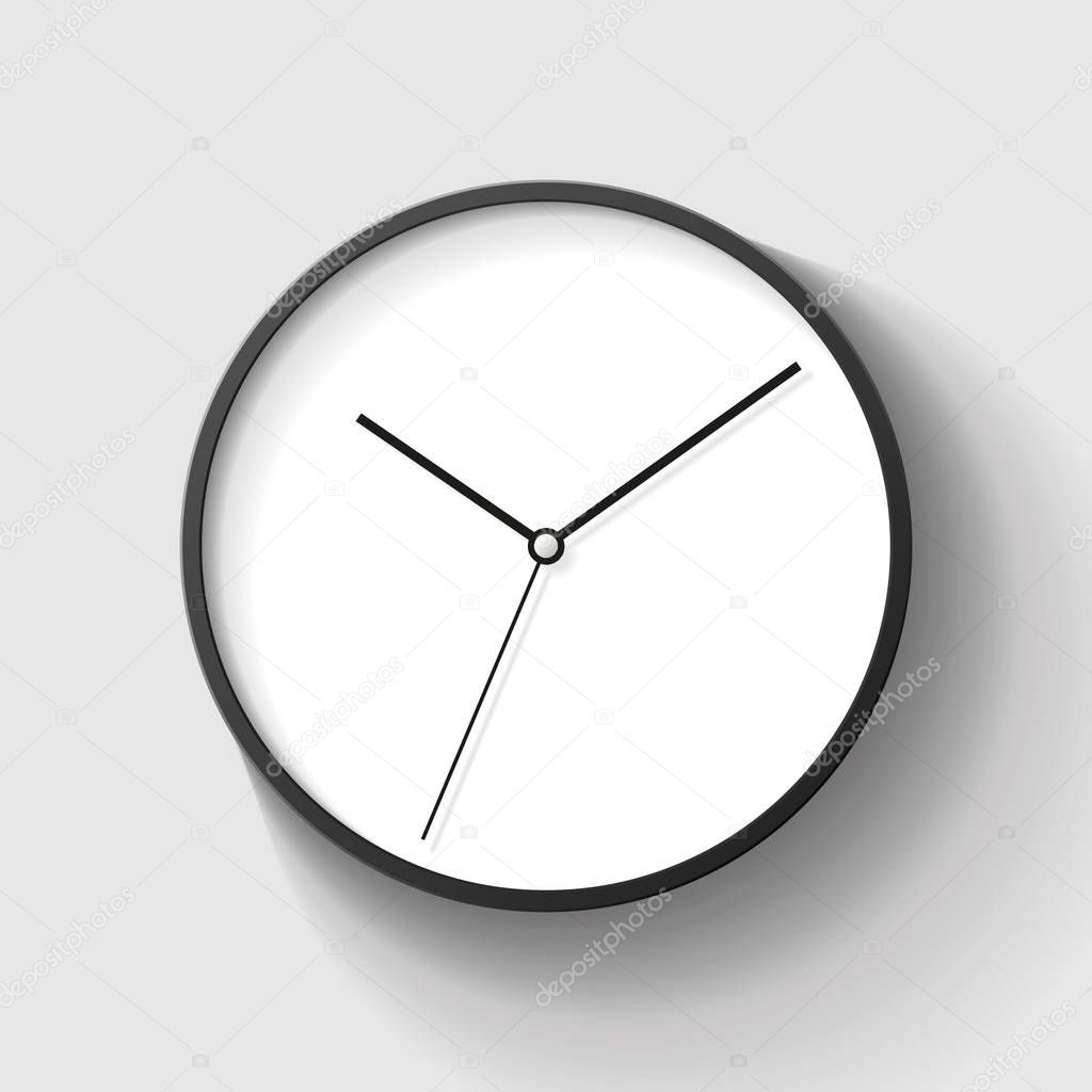 Simple wall Clock in realistic style, minimalistic timer on gray background. Business watch. Vector design element for you project