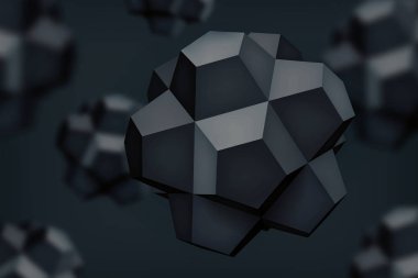 Birim polihedron siyah yıldız, 3B vektör nesnesi, bulanık şekiller, geometri formları, karanlık kristalleri, kafes sürüm, proje tasarım sizin için soyut öğeleri 