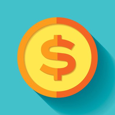 Dolar simgesi düz stil, bozuk para mavi arka planda. İş ortamı. Projeniz için vektör tasarımı nesnesi