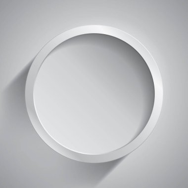 Realistic empty round white frame on gray background, border for your creative project, mock-up sample, vector design object