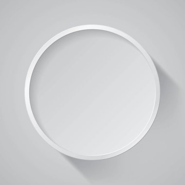 Realistic empty round white frame on gray background, border for your creative project, mock-up sample, vector design object