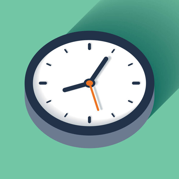 3d Clock icon in flat style, timer on color background. Business watch. Vector design element for you project