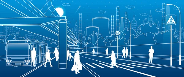 Entwicklung Moderner Städtischer Infrastruktur Menschen Die Auf Der Straße Gehen — Stockvektor