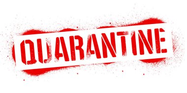 Stencil Karantina yazıtları. Beyaz arka planda siyah tehlike graffiti izi var. Vektör tasarımı sokak sanatı