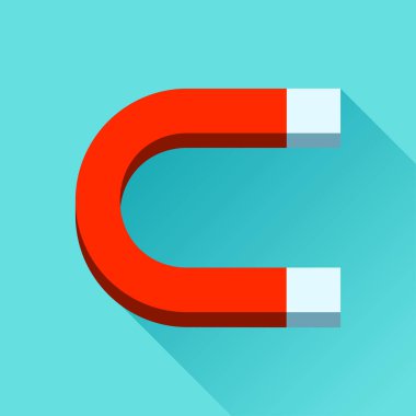 Kırmızı at nalı mıknatısı simgesi düz stil, basit renk arkaplanı aracı. Projeniz için vektör tasarım ögesi 