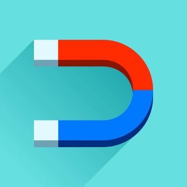 Mavi ve kırmızı at nalı mıknatısı simgesi düz stil, basit renk arkaplanı aracı. Projeniz için vektör tasarım ögesi 