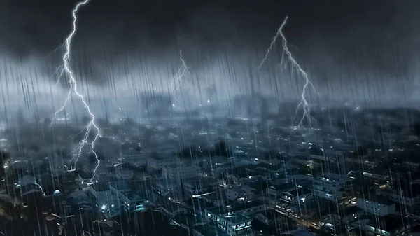 Escena apocalíptica en la ciudad con tormenta —  Fotos de Stock