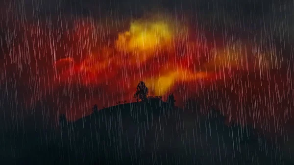 Rain over wildfire in forest — Stock Photo, Image