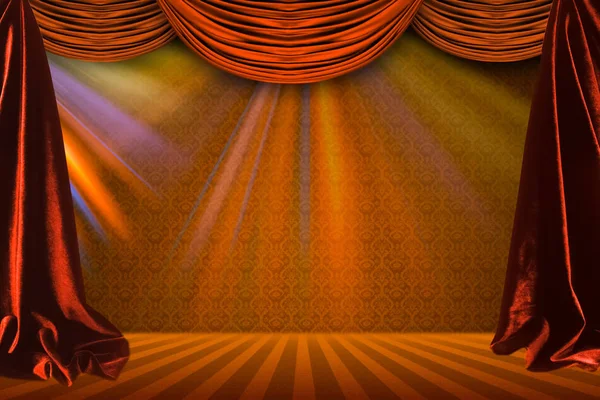 Theatre curtain and lighting on stage. Illustration of the curta — Stock Photo, Image