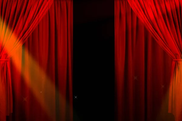 Cortina de teatro e iluminación en el escenario. Ilustración de la curta — Foto de Stock