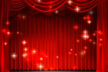 Theatre curtain and lighting on stage. Illustration of the curta clipart