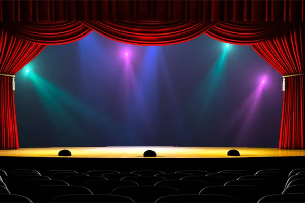 Theatre curtain and lighting on stage. Illustration of the curta — Stock Photo, Image