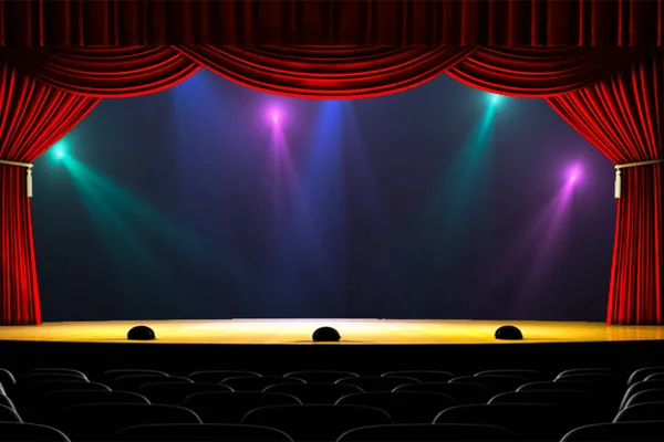 Κουρτίνα θεάτρου και φωτισμός στη σκηνή. Εικονογράφηση της αυλαίας του θεάτρου. — Φωτογραφία Αρχείου